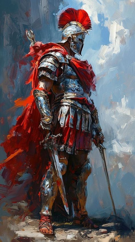 Roman Centurion, Warriors Wallpaper, Dark Fantasy Artwork, Greek Warrior, Gravity Falls Art, 100k Followers, Animal Portraits Art, Historical Painting, Knight Armor