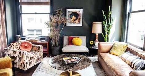 Tour the eclectic DTLA loft of “South Park's” Adrien Beard - Los Angeles Times Living Rooms Eclectic, Afro Bohemian Style Decor, Eclectic Kitchens, Eclectic Living Rooms, Home Eclectic, Eclectic Loft, Eclectic Decor Bohemian, Eclectic Homes, African Inspired Decor