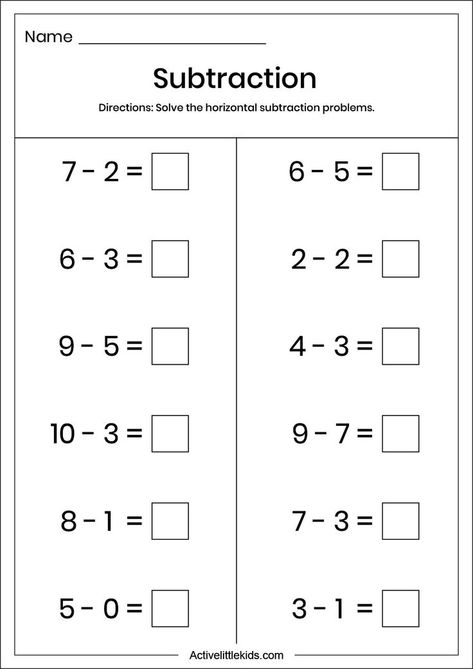 Free Subtraction Worksheets, Subtraction Worksheets For Kindergarten, Kindergarten Subtraction, Writing Worksheets Kindergarten, Subtraction Kindergarten, School Preparation, Worksheets For Kindergarten, Math School, Subtraction Worksheets