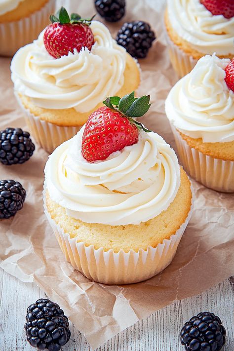 Bake these delicious vanilla cupcakes with creamy, rich frosting for the ultimate sweet treat. Easy recipe for any celebration! Vanilla Almond Cupcakes, Cupcake Recipes Vanilla, Trendy Recipes, Moist Vanilla Cupcakes, Almond Cupcakes, Creaming Method, Creamy Frosting, Vanilla Cupcake Recipe, Cupcake Recipe