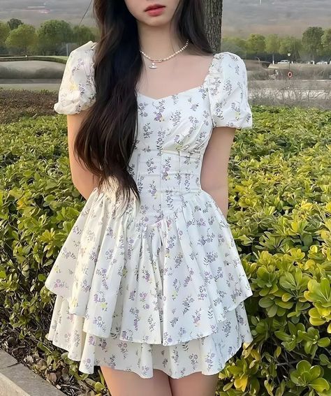 Korean Sundress, Sundress Outfit, Outfits Juvenil, Aesthetic Sweaters, Short Frock, Aesthetic Dress, Cute Dress Outfits, Quick Outfits, Beauty Dress