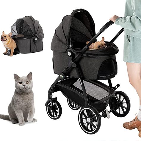 This pet stroller has a lightweight Aluminum Alloy frame, designed triangularly for superior stability. Weighing only 20.7 lbs, it can carry up to 60 lbs. It's foldable for easy storage and requires no tools for assembly 🛠️. 🦴Wheel Quality & Safety: Our stroller's solid rubber wheels offer a smooth, leak-free ride. The front wheel features double spring shock absorption for comfortable walks 🐾. The stroller's one-foot brake and secure pet rope buckle enhance safety 🔒 Cat Stroller, Pet Strollers, Puppy Mom, Dog Stroller, Pet Stroller, Travel Stroller, Pet Gear, Dog Car Seats, Travel System