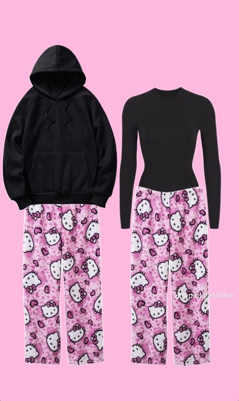 Hello Kitty Pajamas, Bff Matching Outfits, Matching Outfits Best Friend, Couple Matching Outfits, Kitty Clothes, Couple Fits, Hello Kitty Clothes, Cute Pjs, Matching Pjs