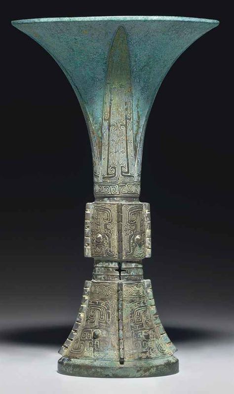 A bronze tripod ritual wine vessel, gu, Shang dynasty, 13th-12th century BC Shang Dynasty, New York September, Sophisticated Art, Chinese Bronze, Chinese Ceramics, Grand Palais, Bronze Age, Chinese Antiques, Ancient Chinese