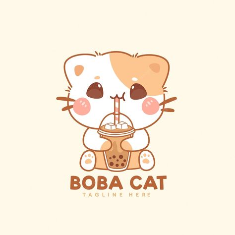 Milk Tea Cartoon, Tea Cartoon, Drink Boba, Kawaii Logo, Boba Milk Tea, Boba Milk, Milk Tea, Premium Vector, Cute Cat