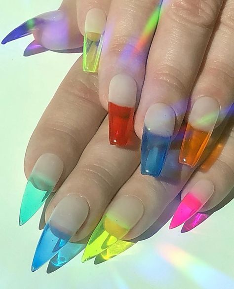 Nail Design Glitter, Jelly Nails, Rainbow Nails, Nail Polishes, Clueless, Cute Acrylic Nails, Acrylic Nail Designs, How To Do Nails, Beauty Nails