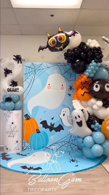 Halloween Centerpiece Ideas Table Party, Halloween Foam Board Crafts, A Little Boo Is Almost Due Balloon Arch, Boo Im Two Birthday Party Boy, Halloween Restaurant Decorations, Boo Im Two Birthday Party, Boo Day Party, Happy Booday, Decoration With Balloons