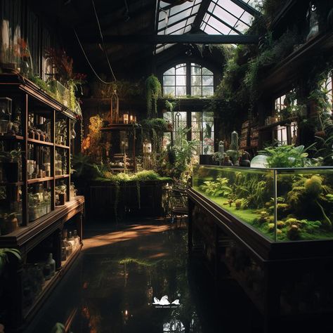 Interior Design Aquarium, Zoologist Aesthetic Room, Library With Aquarium, Reptile Aesthetic, Dark Academia Terrarium, Plant And Aquarium Room, Dark Academia Fish Tank, Reptile Room Aesthetic, Frog Terrarium Aesthetic