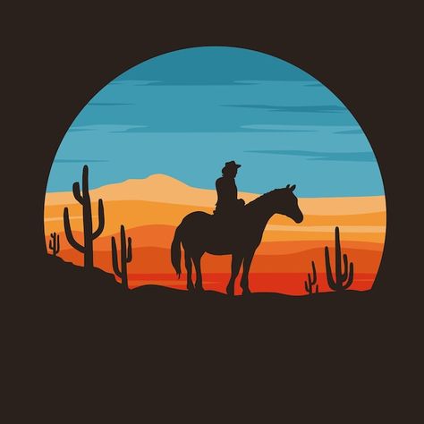 Flat Illustration, Wild West, Premium Vector, Cactus, Cowboy, At Home