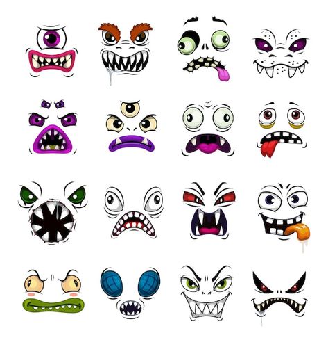 Monster face funny emoticons cartoon . h... | Premium Vector #Freepik #vector #monster #monster-face #demon #cartoon-monster Zombie Demon, Cartoon Mouths, Halloween Party Poster, Zombie Face, Scary Eyes, Creepy Faces, Creepy Pumpkin, Monster Eyes, Face Funny