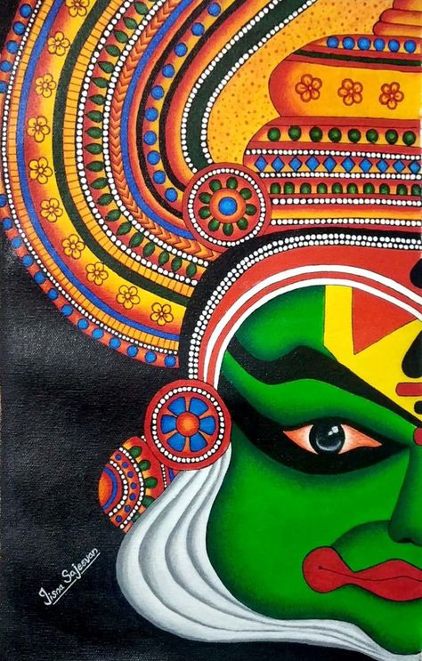 Kathakali Mandala Art, Modern Art Rangoli, Kathakali Painting Acrylic, Kathakali Mural, Kathakali Face Drawing, Kathakali Drawing, Chandrayan 3 Drawing, Kathakali Painting, Kathakali Face