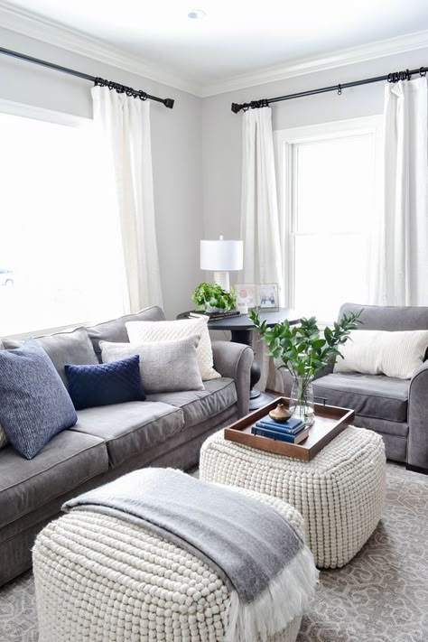 Gray And Walnut Living Room, Grey Light Blue Living Room, Curtains For Light Gray Walls, Light Grey Walls Living Room, Gray And Blue Living Room, Blue Gray Living Room, Light Gray Living Room, Grey And Blue Living Room, Blue And Gray Living Room