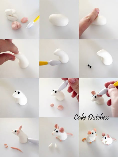 Fondant Mouse, Cake Dutchess, Fondant Animals, Cake Topper Tutorial, Fondant Cake Toppers, Fondant Tutorial, Tanah Liat, Mouse Cake, Fondant Toppers