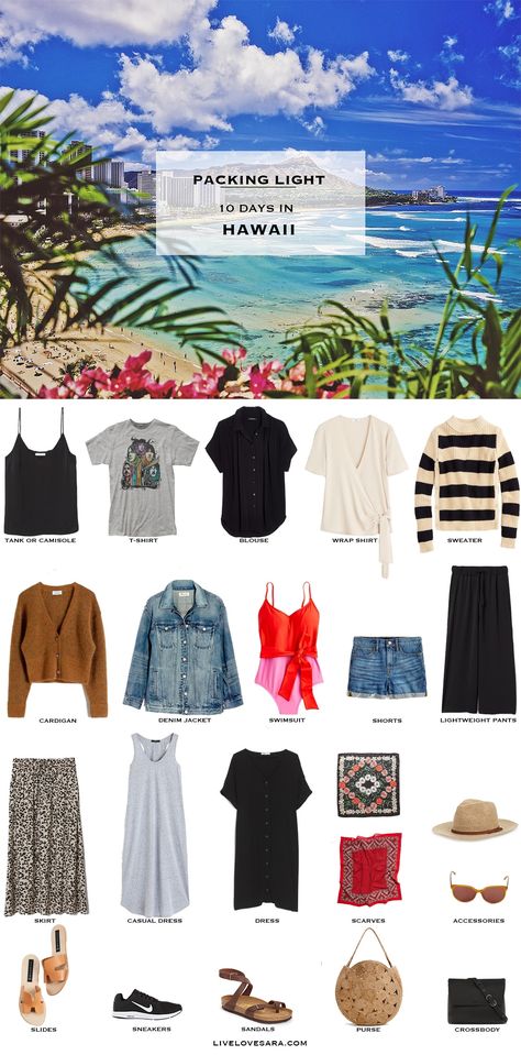 What to pack for 10 Days in Hawaii packing list | Hawaii Outfit Ideas | What to Wear in Hawaii | Southern Warm Weather Packing list | Summer Packing List | Beach Outfit Ideas | What to Wear to the Beach | Packing Light | Capsule Wardrobe | travel wardrobe | travel capsule | livelovesara Travel Capsule Wardrobe Hawaii, Packing Light For Beach Vacation, Hawaii Wardrobe Outfit Ideas, Hawaii Capsule Wardrobe, Hawaii Outfits Ideas What To Wear, Hawaii Travel Outfit, Hawaii Wardrobe, Outfits For Hawaii, Pack For Hawaii