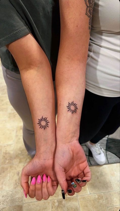 aesthetic tattoos matching tattoo ideas matching tattoo inspo sun tattoos matching sun tattoos sister tattoos bff tattoos Matching Sun Tattoos Mother Daughters, Aesthetic Tattoos Matching, Matching Sun Tattoos, Tattoo Ideas Matching, Matching Tattoo Ideas, Rapunzel Sun, Tattoos Matching, Aesthetic Tattoos, Tattoo Board