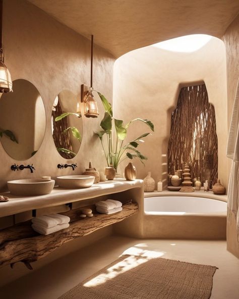 Wabi Sabi Toilet Design, Bali Inspired Bathroom, Wabi Sabi Bathroom Inspiration, Farm Airbnb, Bali Bathroom, Deco Bali, Bali Bedroom, Credits Design, Mud Houses