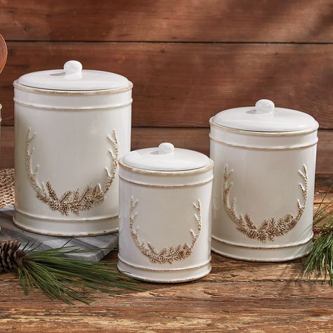 White Canister Set, Cabin Kitchen Decor, Ceramic Canister Set, Antler Design, Black Forest Decor, Kitchen Necessities, Kitchen Canister Set, Essential Kitchen Tools, Ceramic Canister