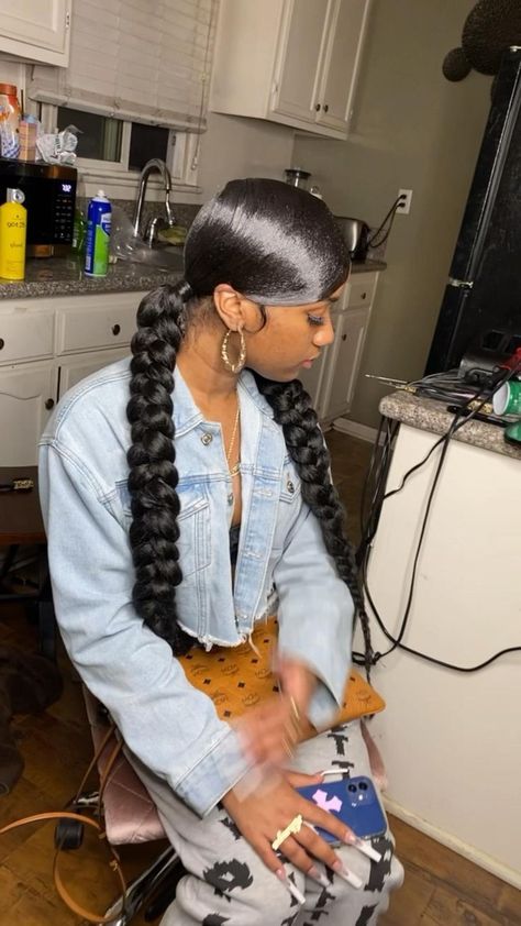 Pin on Hairstyles ✨ Swoop Ponytail Weave With Two Braids, Two Braid Ponytail Hairstyle Black Women, Two Extended Braided Ponytails, Swoop With Two Ponytails Braids, Swoop Two Braided Ponytail, Long Braided Ponytail With Swoop, Swoop 2 Braided Ponytails, Side Part Braid Ponytail Black Women, Swoop And Braided Ponytail