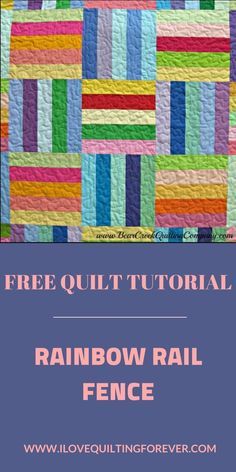 A quilt pattern for beginners, here is Rainbow Rail Fence Quilt. Click the link to see the FREE Quilt tutorial. Easy Crochet Basket Pattern, Cat Quilt Block, Rail Fence Quilt, Free Quilt Tutorials, Quilt Blocks Easy, Beginner Quilt, Pattern Rainbow, Jelly Roll Quilt Patterns, Quilt Square Patterns