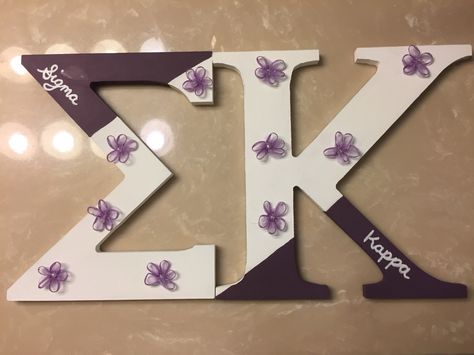 Greek letters, Sigma Kappa Sigma Kappa Letters, Sigma Kappa Painting, Sorority Letters Painted Wooden, Letter Painting Ideas Wooden, Greek Letters Painted, Sorority Letters Painted, Wooden Greek Letters, Sorority Room, Big Little Basket