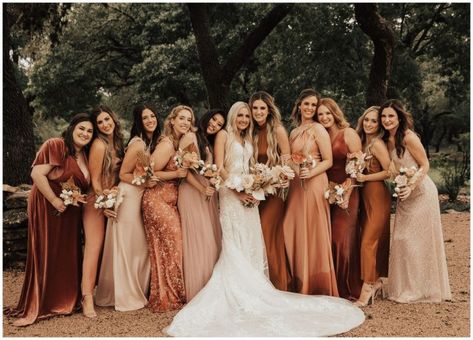 Tan Bridesmaids, Addison Grove, Wedding Theme Color Schemes, Bridal Parties Colors, Rusting Wedding, Forever In Love, Neutral Bridesmaid Dresses, Dream Wedding Decorations, Wedding Party Outfits