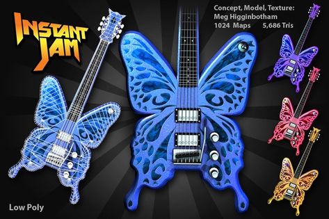 Butterfly Guitar, Cute Guitar, Music Production Equipment, Angel Band, Butterfly Music, Cool Instruments, Pink Guitar, All Instruments, Guitar Designs