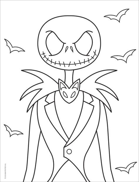 Jack Skellington Reference, Jack Skeleton Coloring Pages, Jack Skellington Template Free Printable, Jack Skellington Full Body Drawing, Easy Coloring Pages Halloween, Kids Halloween Drawings, High Coloring Pages Cartoon, Nightmare Before Christmas Line Art, Jack Skellington Coloring Pages