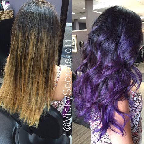 Lavender Bayalage Hair Brunettes, Purple Hair With Black Roots, Purple Balayage, Purple Ombre Hair, Color Melt, Inspiration Pics, Hair Color Purple, Ombre Hair Color, Hair Color And Cut