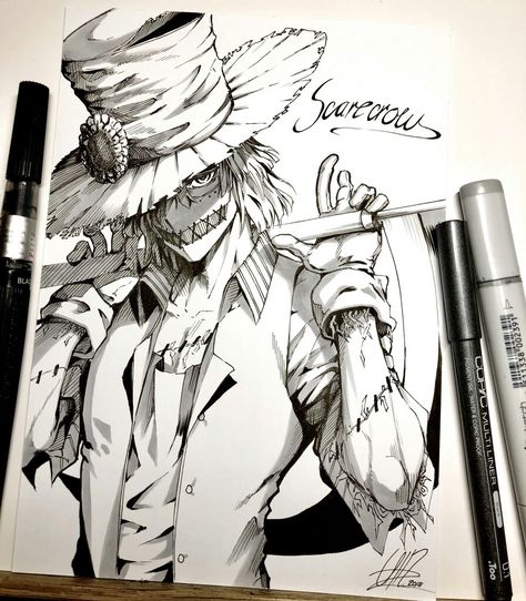 Scarecrow Drawing, Scarecrow Character, Dbz Drawings, Pencil Portrait Drawing, Drawing Machine, Creative Drawing Prompts, Art Drawings Sketches Pencil, Creature Concept Art, Creative Drawing