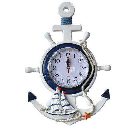 Description This item is made of premium material with rope decor which is anti-oxidation and waterproof for durable use. The exquisite mediterranean design with decor of anchor and boat make it looks fresh and adorable. Its both practical and beautiful wall clock which can be also used as ornaments for bedroom, kitchen, lobby, hall, etc. Features - Color: White. - Material: Pressed Film. - Size : Approx. 34 * 23 cm/13 * 9.4 inch. - for durable and long-lasting use. - Characteristic design of me Bathroom Clock, Rope Decor, Wheel Decor, Diy Clock Wall, Mediterranean Design, Ship Wheel, Sea Theme, Diy Clock, Clock Wall Decor