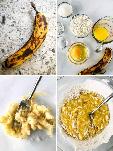 Small Batch Banana Muffins - Cook Fast, Eat Well Small Banana Bread Recipe, Small Batch Banana Muffins, High Altitude Banana Bread, Banana Bread Without Sugar, One Ripe Banana, Low Sugar Banana Bread, Brown Sugar Banana Bread, Banana Bread Muffin Recipe, Healthy Banana Recipes