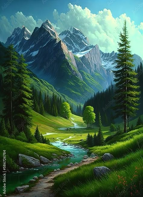 Knitting Flowers, Dinner Setup, Mountains Flowers, Large Landscape Painting, Beautiful Landscape Paintings, Photo Pinterest, Waterfall Paintings, Bob Ross Paintings, Mountain Landscape Painting