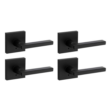 Kwikset Halifax Square Matte Black Bed/Bath Door Lever (4-Pack) 730HFLSQT5144PK - The Home Depot Black Door Hardware, Black Interior Door, Black Door Knobs, Interior Door Knobs, Bath Door, Black Bed, Contemporary Door, Door Handles Interior, Black Door Handles