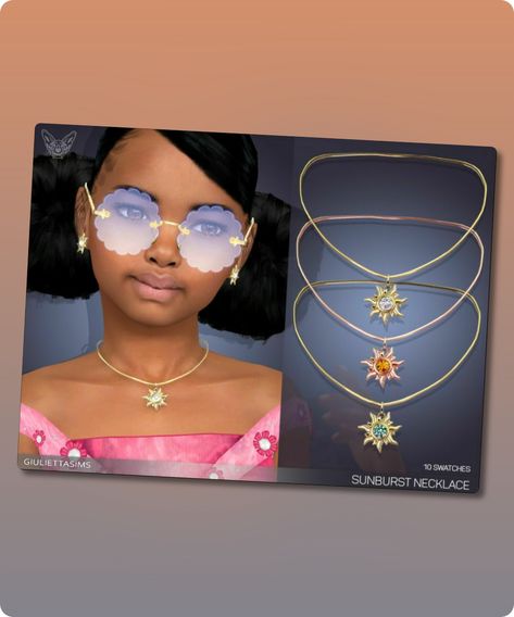 Sims 4 Accessory CC: Sunburst Necklace For Kids By Feyona Sims 4 Cc Star Necklace, Sims 4 Kids Accessories Cc, Sims 4 Kids Jewelry Cc, Sims 4 Cc Kids Accessories, Sims 4 Cc Accessories Necklaces, Mod Accessories, Necklace For Kids, Toddler Jewelry, Sunburst Necklace