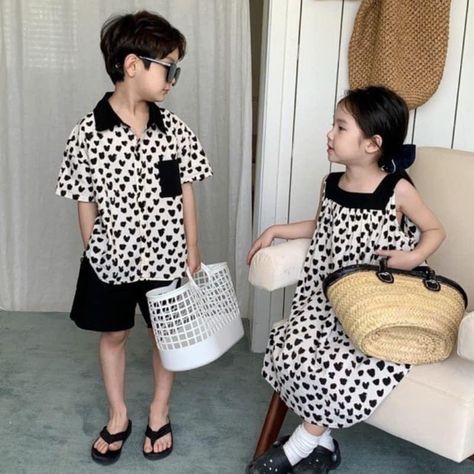 Brother Sister Outfits, Suspenders Dress, Casual Cotton Dress, Shorts Dress, Handmade Baby Clothes, Sets Summer, Clothes Korean Style, Sister Outfits