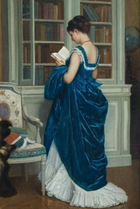 Auguste Toulmouche, Blue Academia, Istoria Artei, Victorian Paintings, Woman Reading, Old Paintings, Historical Art, Ethereal Art, Classical Art