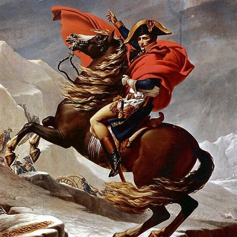 Napoleon Bonaparte Crossing the Alps,Second version Charlottenburg Palace by Jacques-Louis David Napoleon Crossing The Alps, Famous Art Paintings, Painted Horses, Istoria Artei, Most Famous Paintings, Iconic Artwork, Famous Artwork, St Bernard, The Alps