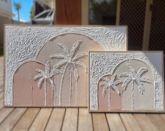 Textured Canvas Art Palm Tree, Textured Palm Tree Art, Mediterranean Paintings, Palm Tree Art, Painting Unique, Plaster Wall Art, Textured Canvas Art, Art Texture, Plaster Art