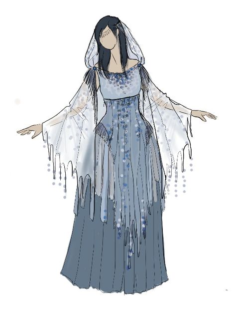 JH Rain Inspired Dress, Rain Goddess, Draw Outfits, Sky Character, Sparkling Veil, Rain Costume, Outfit Anime, Rain Outfit, Snow Maiden