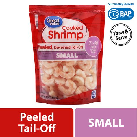 Great Value Frozen Cooked Small Peeled & Deveined, Tail-Off Shrimp, 12 oz (71-90 count per lb) - Walmart.com Walmart Food, Garlic Roasted Broccoli, Healthy Grocery List, Frozen Shrimp, Grocery Foods, Roasted Broccoli, Protein Sources, Raw Honey, Food Safety