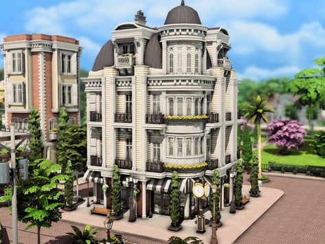 Parisian Exterior, Sims 4 Dollhouse, Apartment Building Exterior, Magnolia Promenade, Sims House Inspiration, Ts4 Lots, Paris Buildings, Sims 4 Save File, The Sims 4 Lots