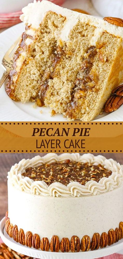 Pecan Pie Cake Recipe, Cooking With Friends, Pecan Pie Cake, Homemade Pecan Pie, Cinnamon Frosting, Thanksgiving Cakes, Cake Homemade, Cinnamon Cake, Pecan Cake