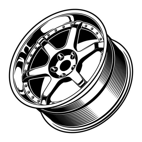 Tuning Logo Design, Car Line Illustration, Car Wheel Tattoo, Car Wheel Design, Wheel Drawing, Wheel Illustration, Wheel Tattoo, Cool Car Drawings, Wheel Art