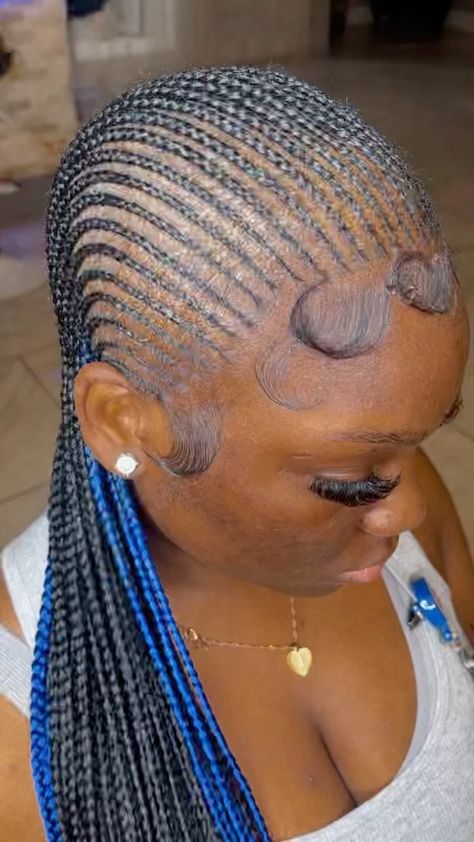 Extra Small Straight Back Feed In Braids, Extra Small Feed In Braids Cornrows, Color Straight Back Braids, 10 Straight Back Feed In Braids, Extra Small Cornrows, Extra Small Braids, Small Straight Backs, Small Straight Back Feed In Braids, Blue Cornrows