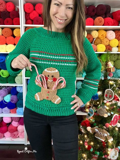 Crochet Christmas Ugly Sweater - Repeat Crafter Me Christmas Hat Crochet Free Pattern, Crochet Christmas Sweaters, Crochet Christmas Sweater, Ugly Christmas Sweater Pattern, Baby Jackets, Sweater Tutorial, Baby Frock Pattern, Crochet Xmas, Crochet Sweater Pattern Free