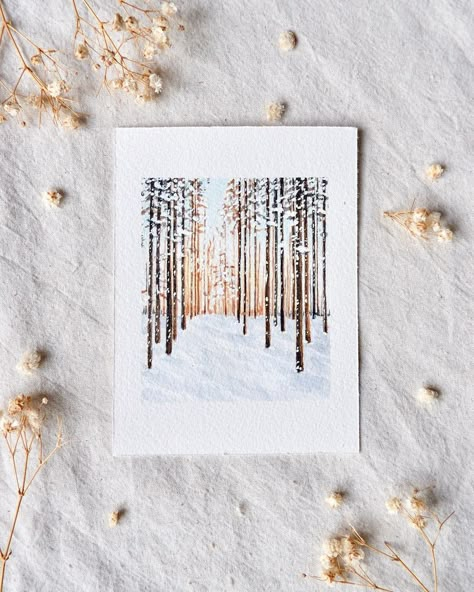 Winter Forest Painting, Learn Watercolor, Miniature Paintings, Winter Watercolor, Christmas Card Art, Snowy Forest, Winter Painting, Forest Painting, Sketchbook Journaling