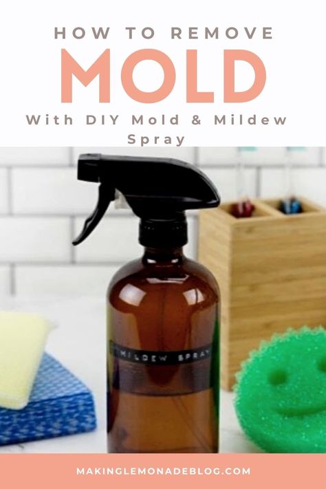 Safely and naturally get rid of your mold or mildew with this homemade mold and mildew spray. It uses essential oils and vinegar for a safer household cleaner! Diy Mold And Mildew Cleaner, Homemade Stamp Cleaner, Shower Cleaner For Mold, How To Remove Mold And Mildew From Fabric, All Natural Mold And Mildew Cleaner, Fridge Deodorizer, Thieves Spray, Shower Mold, Mold Spray