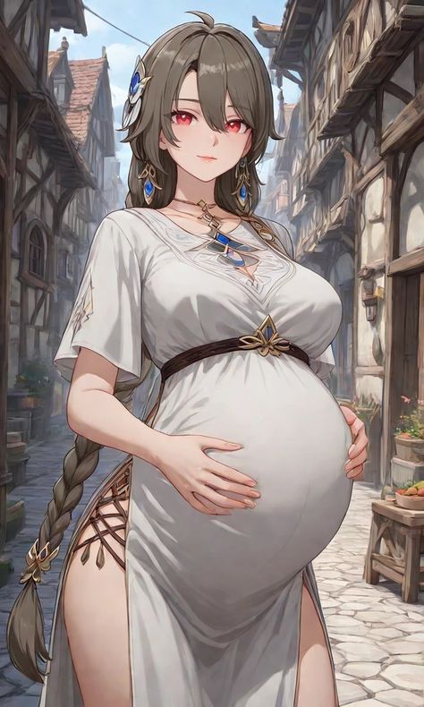 Pregnant Character, Pregnant Belly Huge, Birth Manga, Pregnant Cartoon, Rapunzel Edits, Pregnant Anime, Big Pregnant, Female Character Design Brunette, Anime Pregnant