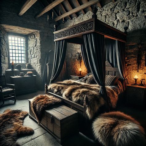 Remodling Homes, Gothic Bedroom Aesthetic, Viking Bedroom, Castle Bedroom, Gothic Bedroom, Moody Decor, Pretty Bedroom, Interior Design Concepts, Dream House Plans