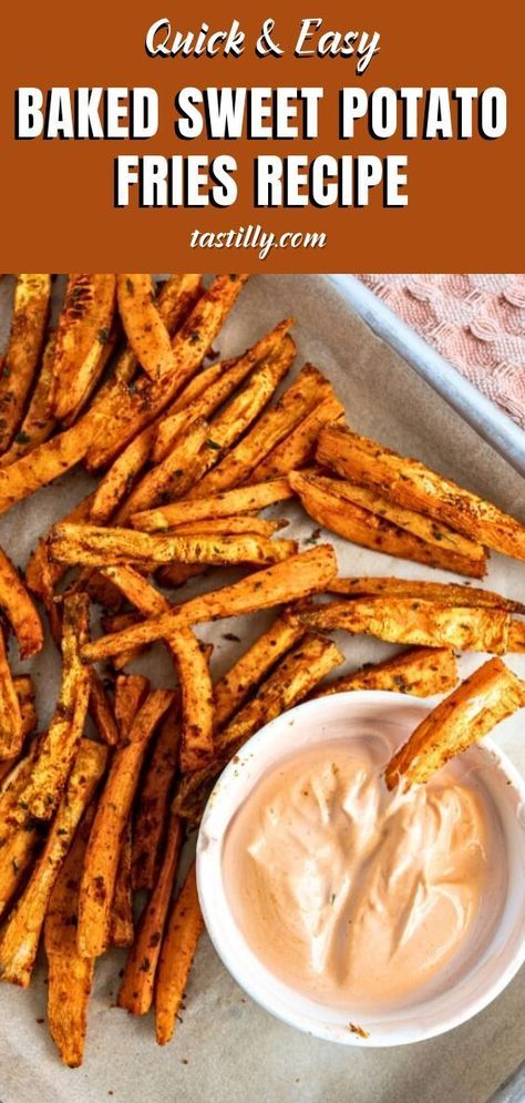 How to make crispy Sweet Potato Fries! Soak sweet potato matchsticks in cold water, toss with cornstarch and spices, and bake until crispy and golden. A nutritious, flavorful side dish that's perfect for dipping. Get ready to enjoy the best fries ever! 😋 #SweetPotatoFries #CrispyFries #HealthyRecipes #BakedFries #EasyRecipes Oven Roasted Sweet Potato Fries, Easy Baked Sweet Potato, Sweet Potato Fries Seasoning, Easy Sweet Potato Fries, Homemade Sweet Potato Fries, Sweet Potato Fries Recipe, Best Fries, Making Sweet Potato Fries, Frozen Sweet Potato Fries